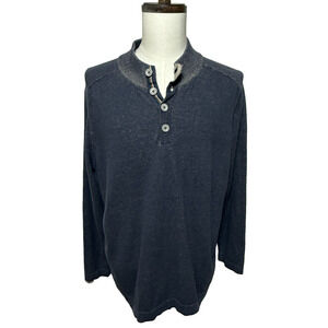 Carbon 2 Cobalt Sweater Mens XL Gray Henley 4 Button Knit Pullover Long Sleeve